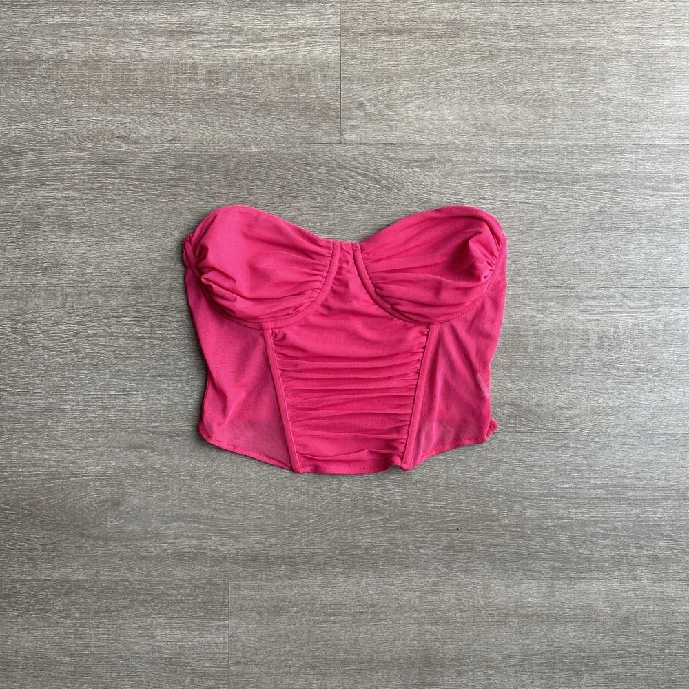 Timing Hot Pink Medium Sweetheart Mesh Corset‎ Top Strapless Summer 1402